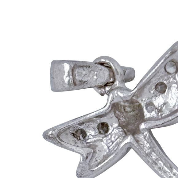 Estate Sterling Silver 925 Cubic Zirconia Dragonfly Dangle Pendant - Picture 5 of 7
